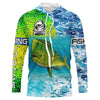 Bluejose Custom Mahi Mahi Fishing Green Scales Blue Sea Wave Camo Tournament Fishing Jersey