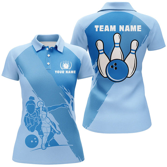 BlueJose Cyan Bowling Lpayer Classic Personalized All Over Printed Shirt For Women