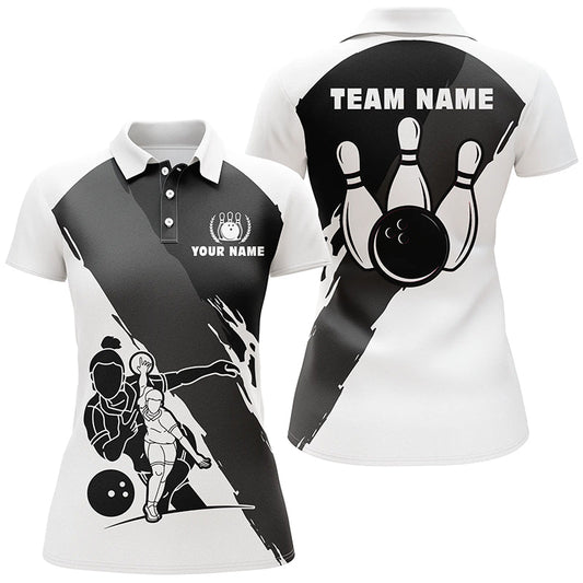 BlueJose Black White Bowling Player Personalized All Over Printed Shirt For Women