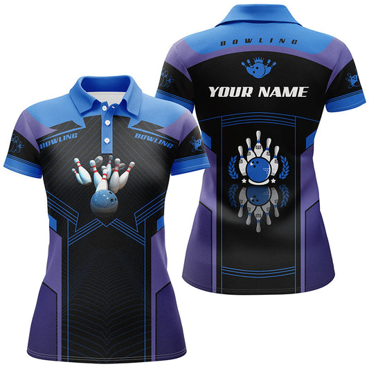 BlueJose Purple And Blue Bowling Personalized All Over Printed Shirt For Women