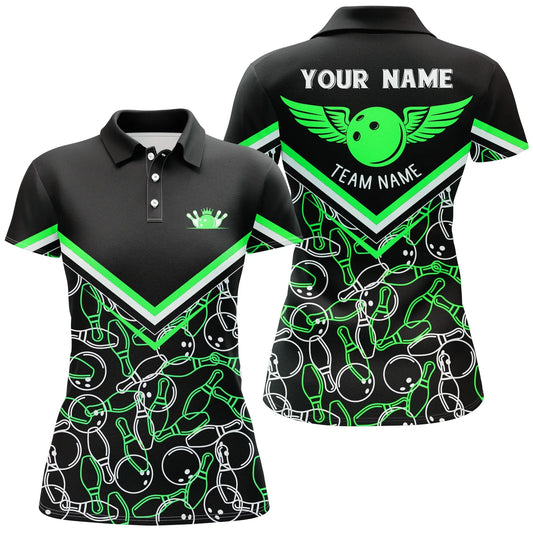 BlueJose Green Bowling Ball And Pins Pattern Premium Customized Name 3D Shirt For Women