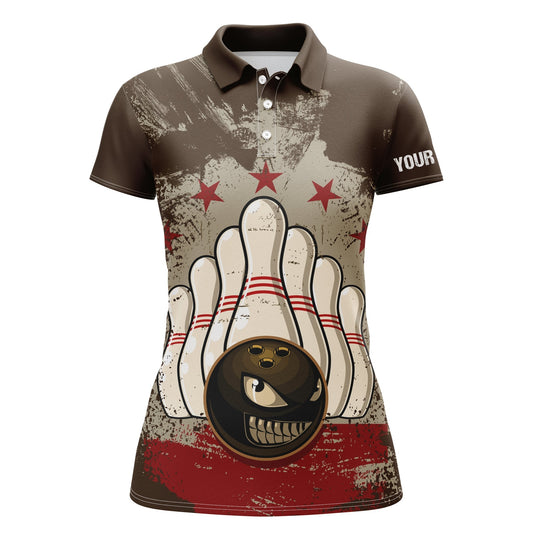 BlueJose Vintage Brown Bowling Premium Customized Name 3D Shirt For Women