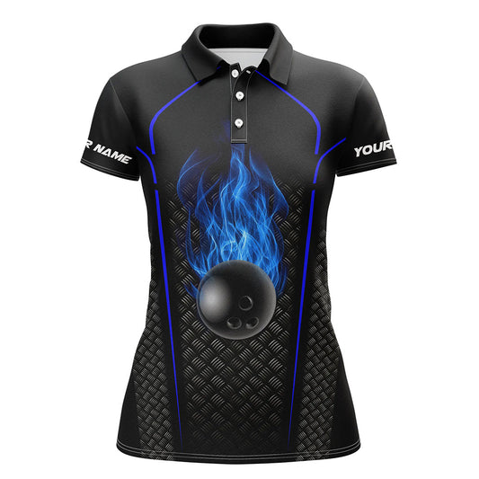 BlueJose Black And Blue Bowling Ball Fire Premium Customized Name 3D Shirt For Women