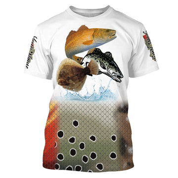 BlueJose Texas Inshore Slam Redfish, Speckled Trout, Flounder Fishing Scales Custom Name Shirt