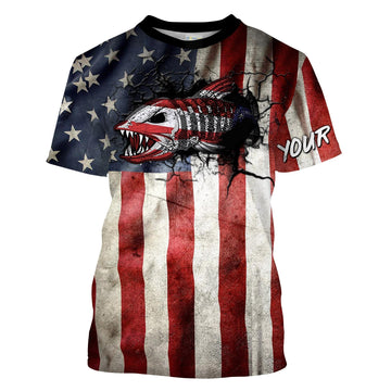 BlueJose American Flag Patriotic Fish Reaper Customize Name Fishing T-Shirt