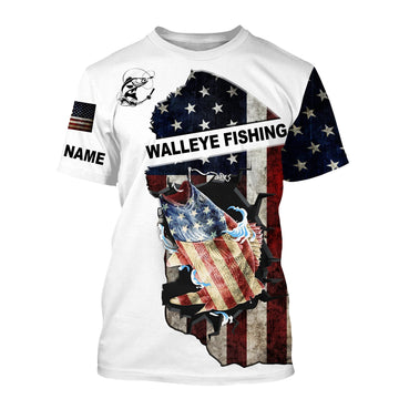 BlueJose American Flag Walleye Customize Name Fishing Shirt