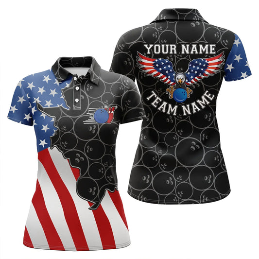 BlueJose American Flag Patriotic Retro Black pattern Bowling Premium Customized Name 3D Shirt For Women