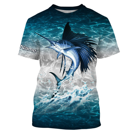 BlueJose Sailfish Fishing Camo Custom Name Fishing Shirt