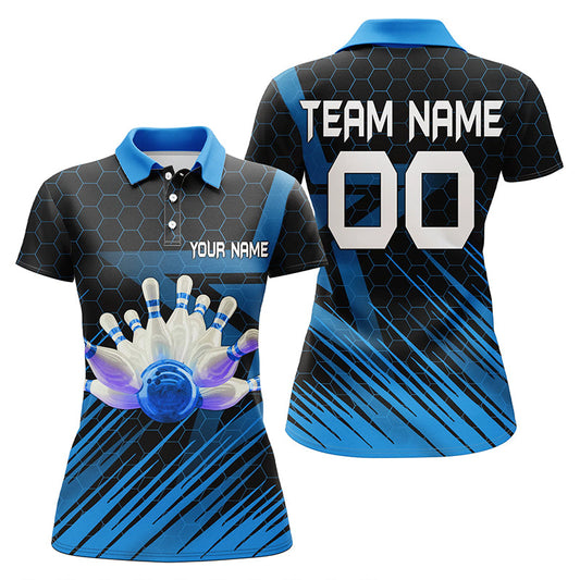 BlueJose Blue Bowling Hexagon Pattern Classic Personalized All Over Printed Shirt For Women