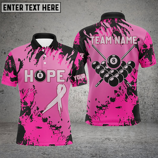 BlueJose Billiards Breast Cancer Awareness Hope Light Camo Customized Name 3D Shirts