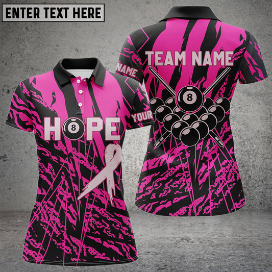 BlueJose Billiards Breast Cancer Awareness Hope Camo Customized Name 3D Shirts