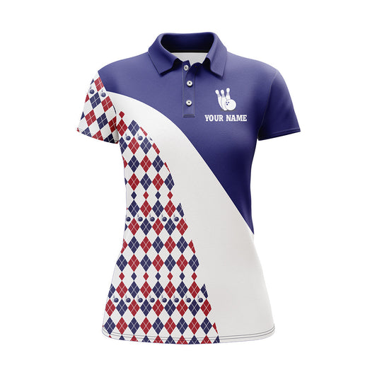 BlueJose Blue Argyle Bowling Personalized All Over Printed Shirt For Women