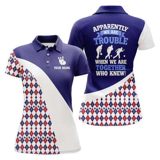 BlueJose Blue Argyle Bowling Personalized All Over Printed Shirt For Women