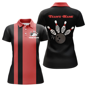 BlueJose Vintage Red & Black Bowling Eat Sleep Bowl Repeat Customized Name 3D Shirt For Women