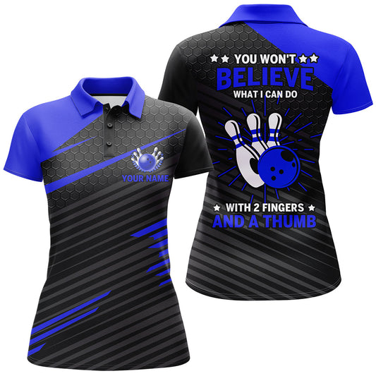 BlueJoses Blue & Black Funny Bowling Personalized All Over Printed Shirt For Women