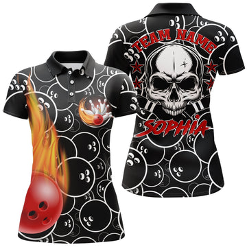 BlueJoses Cool Skull Pins Black Bowling Personalized All Over Printed Shirt For Women