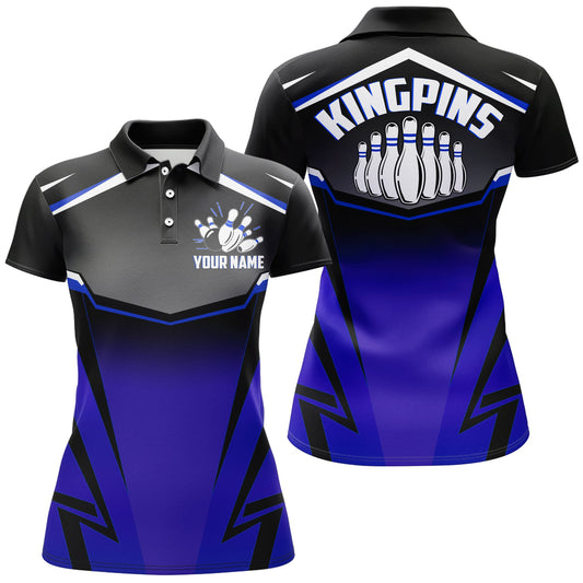 BlueJose Bowling Kingpins Blue Premium Customized Name 3D Shirt For Women