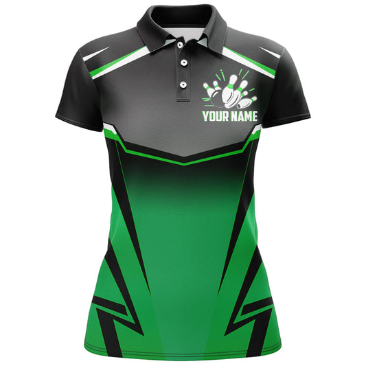BlueJose Kingpins Green Bowling Customized Name All Over Printed Shirt For Women