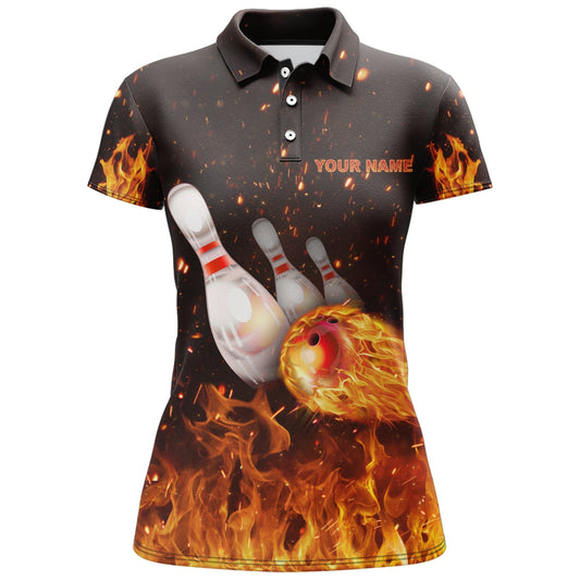 BlueJoses Flames Bowling Strike Personalized All Over Printed Shirt For Women Personalized Shirts For Bowling Players