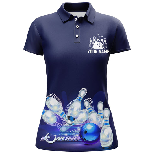 BlueJose Dark Blue Bowling Don't Worry Bowl Happy Personalized All Over Printed Shirt For Women