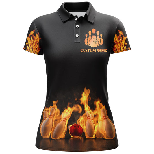 BlueJose Black Flame Bowling Classic Personalized All Over Printed Shirt For Women