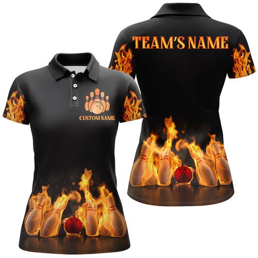 BlueJose Black Flame Bowling Classic Personalized All Over Printed Shirt For Women