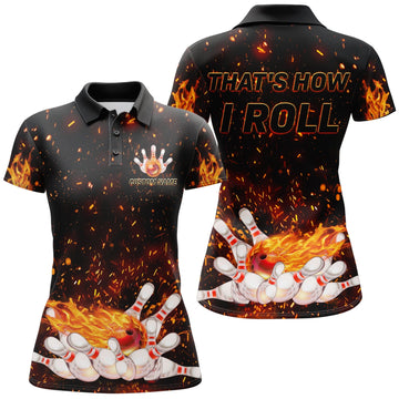 BlueJoses Black Bowling Flame Personalized All Over Printed Shirt For Women