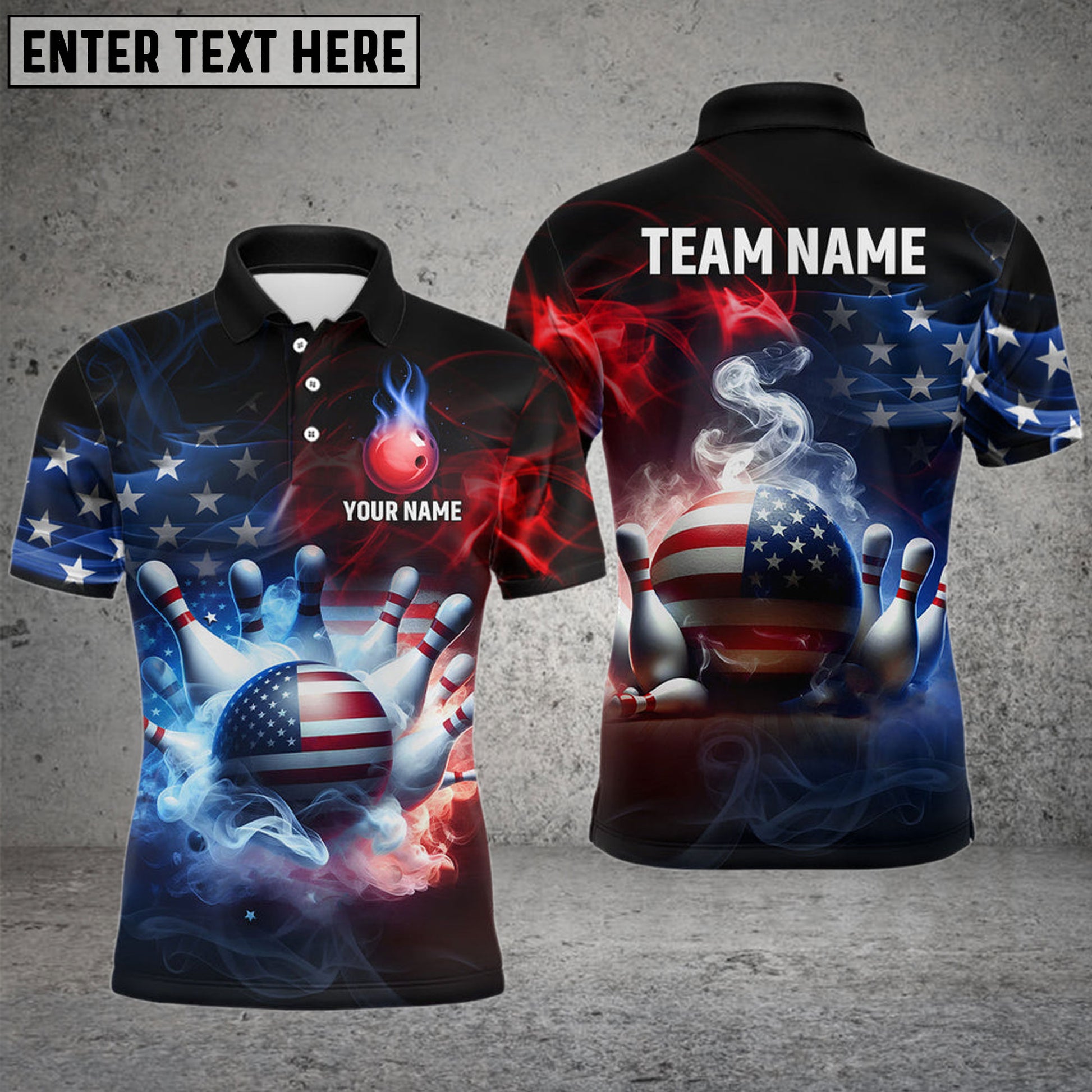 BlueJoses Bowling Smoke American Flag Customized Name, Team Name 3D Sh