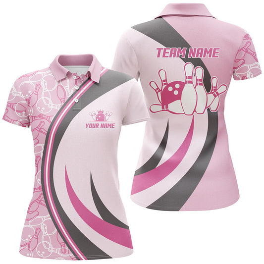 BlueJose Seamless Pattern Pink Bowling Premium Customized Name 3D Shirt For Women