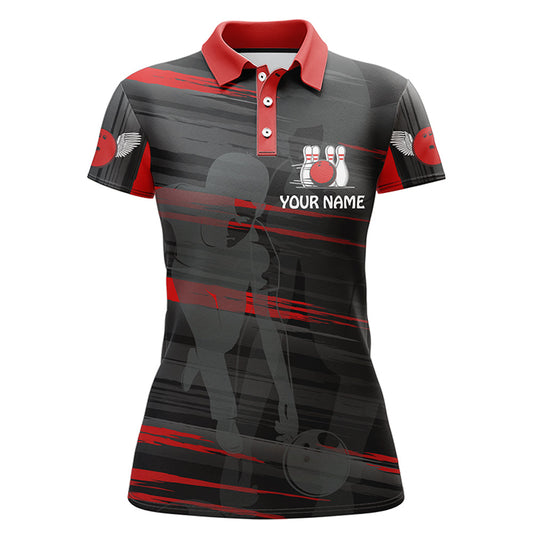 BlueJose Red And Black Bowling Player Pattern Premium Customized Name 3D Shirt For Women