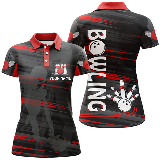 BlueJose Red And Black Bowling Player Pattern Premium Customized Name 3D Shirt For Women