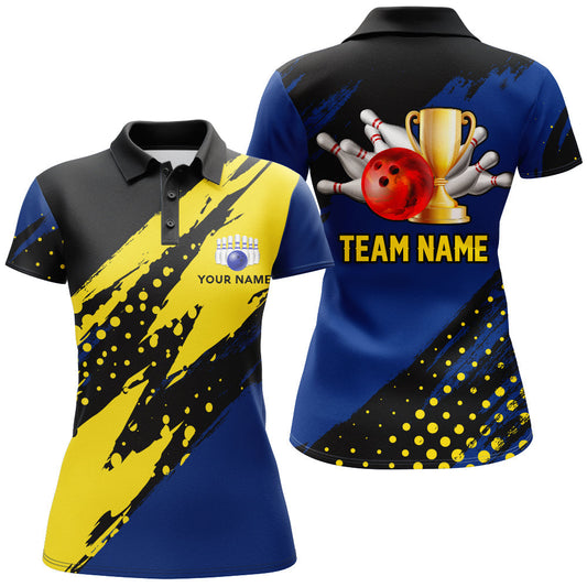 BlueJose Black & Blue Bowling Pattern Premium Customized Name 3D Shirt For Women