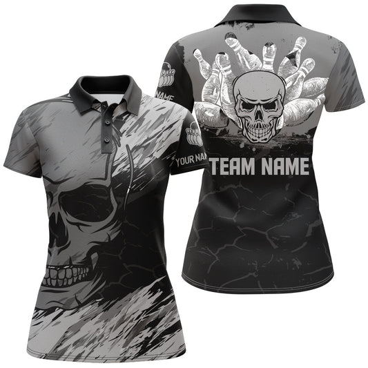 BlueJose Black Skull Bowling Premium Customized Name 3D Shirt For Women Personalized Shirts For Bowling Players