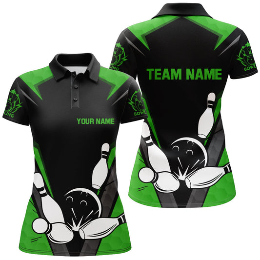 BlueJose Black & Green Bowling Classic Personalized All Over Printed Shirt For Women