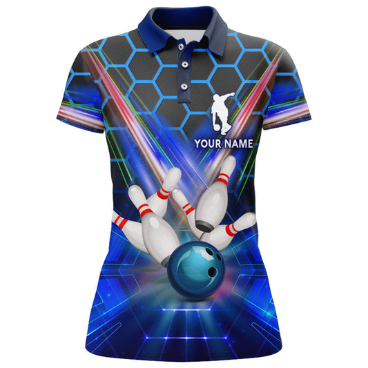BlueJose Light Blue Hexagon Bowling Pattern Personalized All Over Printed Shirt For Women
