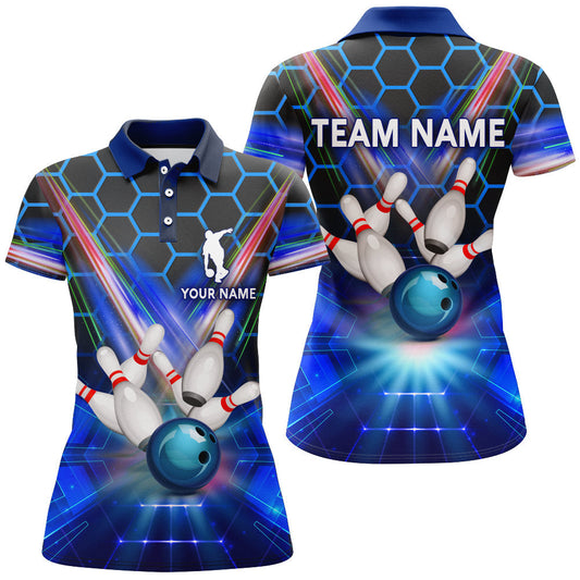 BlueJose Light Blue Hexagon Bowling Pattern Personalized All Over Printed Shirt For Women