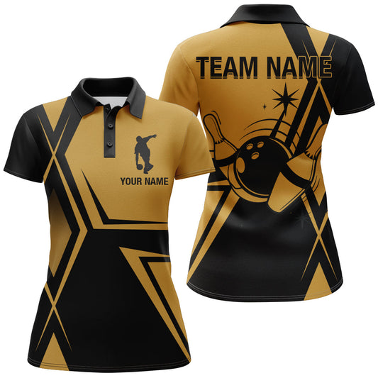BlueJose Black & Gold Bowling Vintage Premium Customized Name 3D Shirt For Women