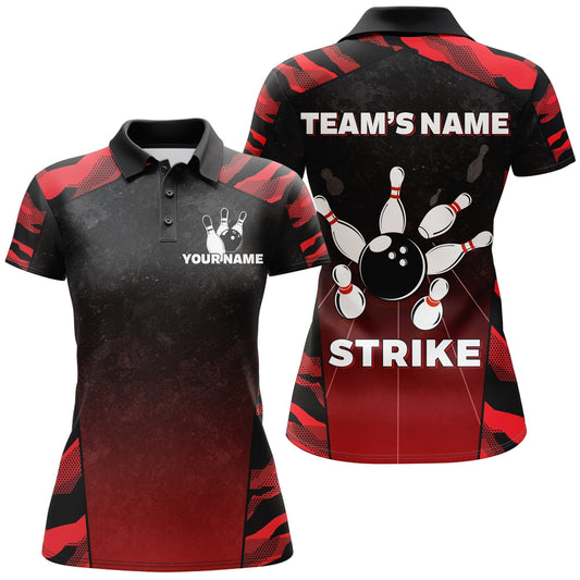 BlueJose Red Camo Strike Bowling Premium Customized Name 3D Shirt For Women