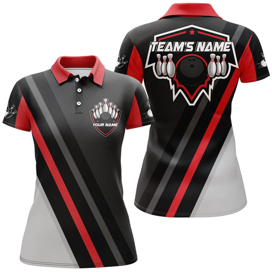 BlueJose Vintage Black & Red Bowling Premium Customized Name 3D Shirt For Women