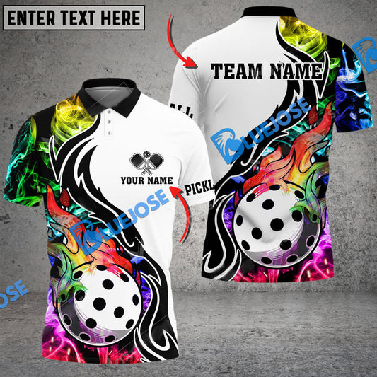 BlueJose Pickleball Rainbow Smoke 3 Personalized Name, Team Name Unisex Shirt