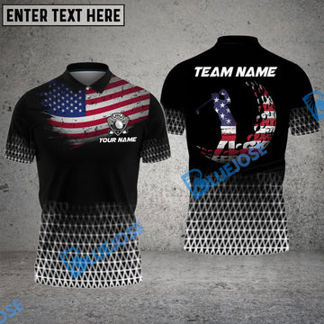 BlueJose Golf American Flag Grid Customized Name, Team Name 3D Shirts (4 Colors)