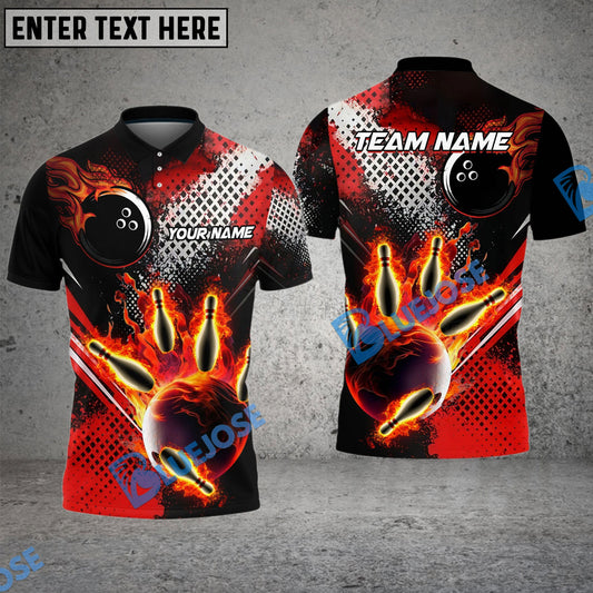 BlueJose Bowling And Pins Grid Fire Customized Name 3D Shirt (4 Colors)