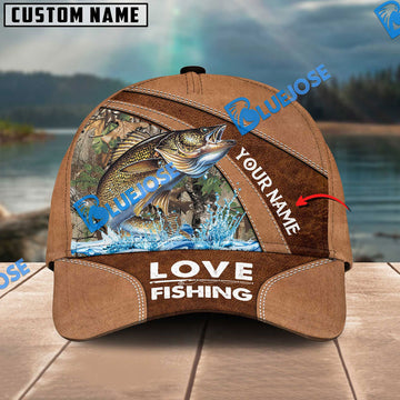 BlueJose Personalized Walleye Fishing Leather Pattern Classic 3D Cap