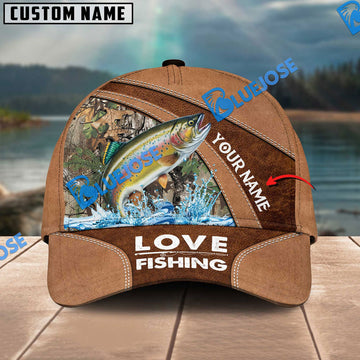 BlueJose Personalized Trout Fishing Leather Pattern Classic 3D Cap