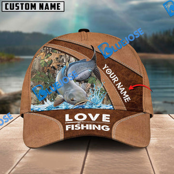 BlueJose Personalized Catfish Fishing Leather Pattern Classic 3D Cap