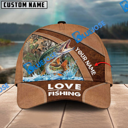 BlueJose Personalized Pike Fishing Leather Pattern Classic 3D Cap