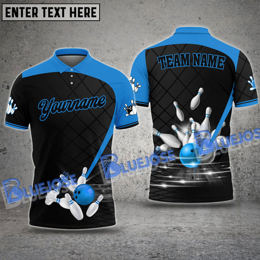 BlueJose Bowling and Pins Exclusive Sport Style Customized Name, Team Name 3D Shirt (4 Colors)