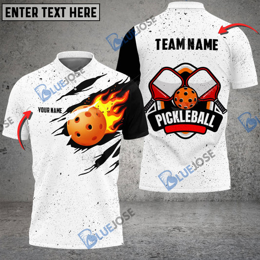 BlueJose Pickleball Flame Orange Personalized Name, Team Name Unisex Shirt