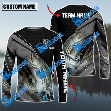 Bluejose Stripped Bass Fishing Sport Jersey Personalized Name Long Sleeve Shirt