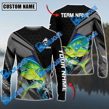 Bluejose Mahi-mahi Fishing Sport Jersey Personalized Name Long Sleeve Shirt